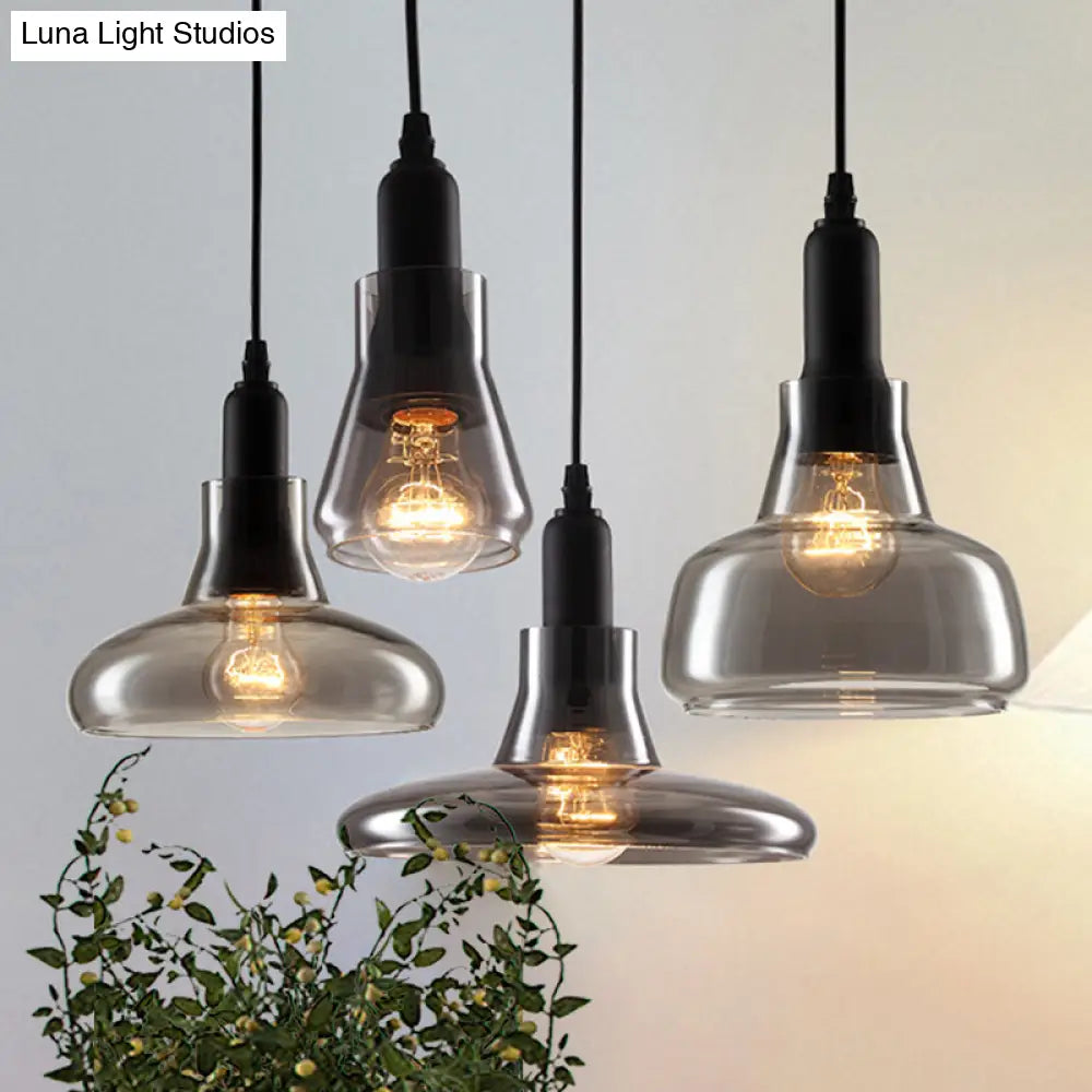 Modern Dining Room Hanging Ceiling Light - 4 Lights Round/Linear Canopy Multi Pendant With Smoked