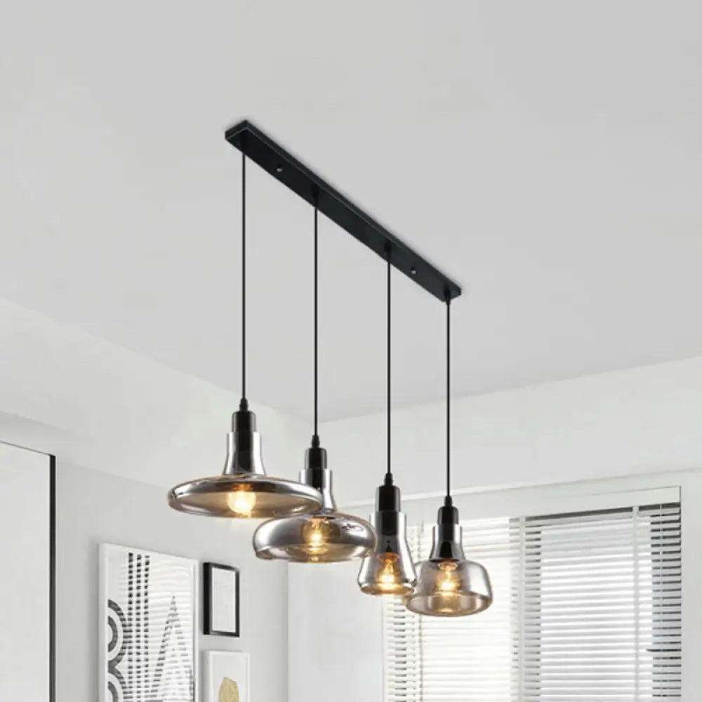 Modern Dining Room Hanging Ceiling Light - 4 Lights Round/Linear Canopy Multi Pendant With Smoked