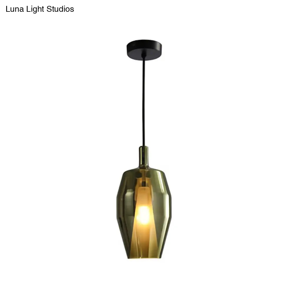 Modern Pendulum Light With Geometry Glass Shade: Perfect For Dining Room Green