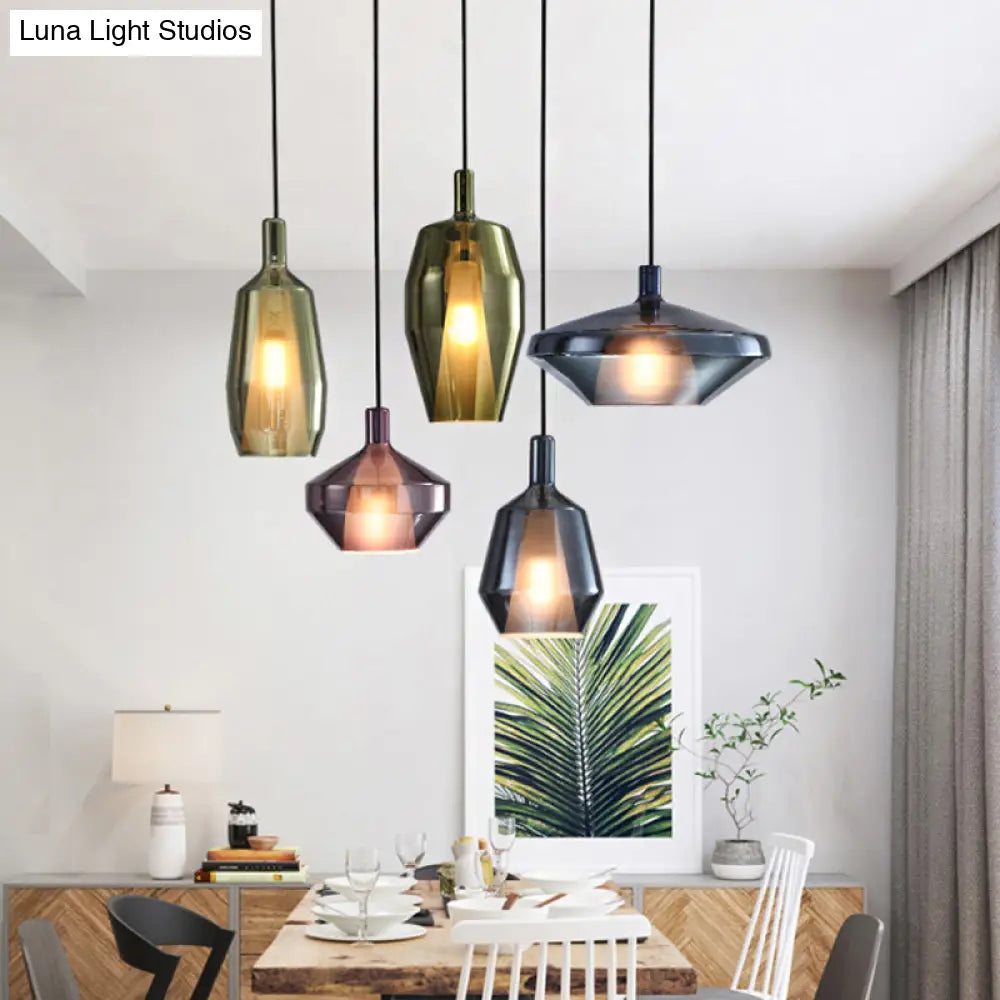 Modern Dining Room Pendant Light With Geometric Glass Shade