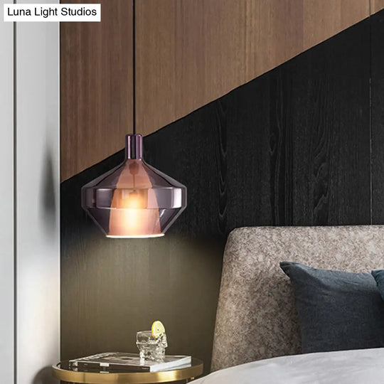Modern Pendulum Light With Geometry Glass Shade: Perfect For Dining Room Purple