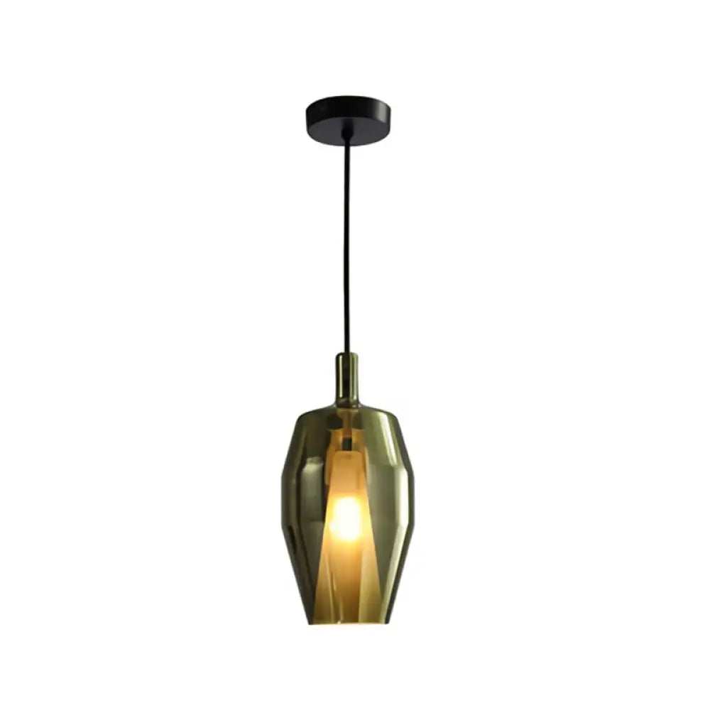 Modern Dining Room Pendant Light With Geometric Glass Shade Green