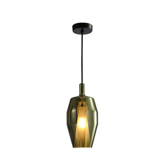 Modern Dining Room Pendant Light With Geometric Glass Shade Green