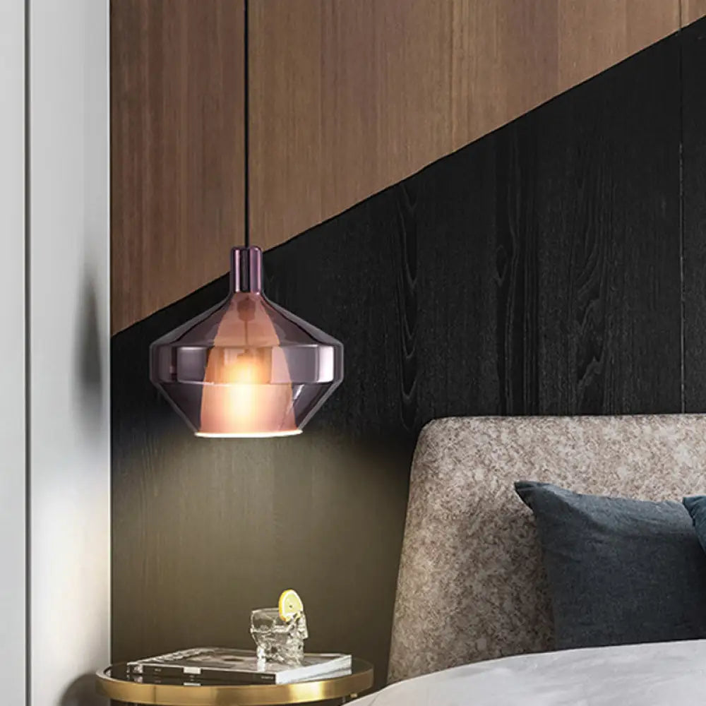 Modern Dining Room Pendant Light With Geometric Glass Shade Purple