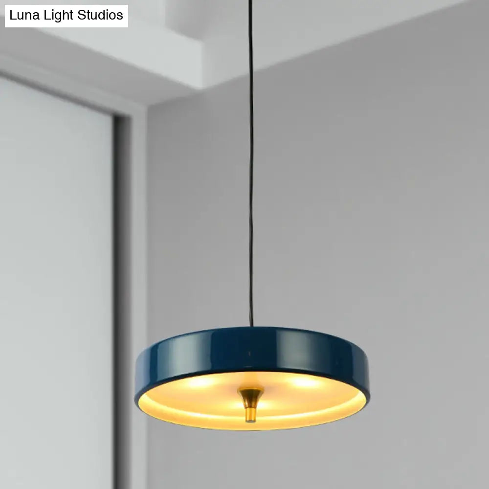 Modern Disk Pendant Light - Blue/White/Black Metal Hanging Lamp For Bedroom