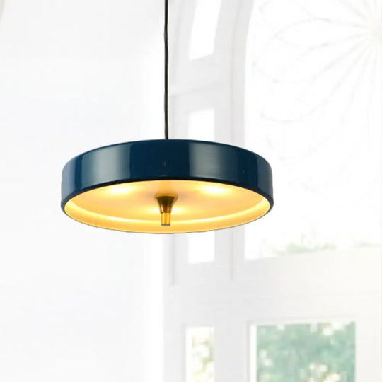 Modern Disk Pendant Light - Blue/White/Black Metal Hanging Lamp For Bedroom Blue