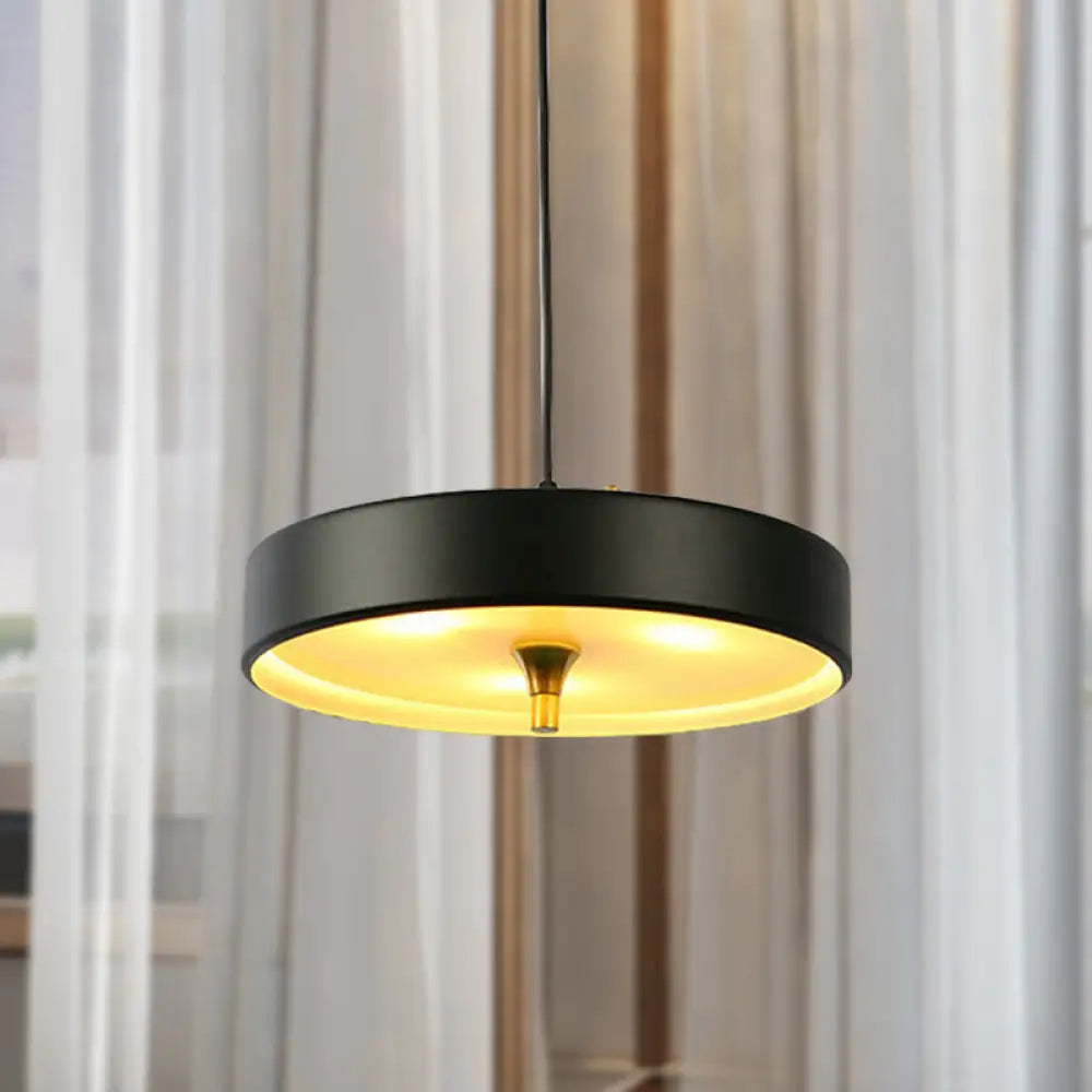 Modern Disk Pendant Light - Blue/White/Black Metal Hanging Lamp For Bedroom Black