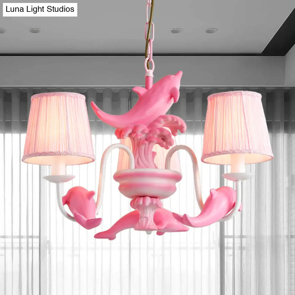 Modern Dolphin Chandelier With Fabric Shade For Dining Room Lighting