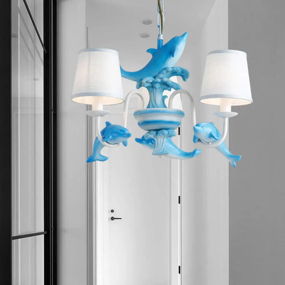 Modern Dolphin Chandelier With Fabric Shade For Dining Room Lighting 3 / Blue