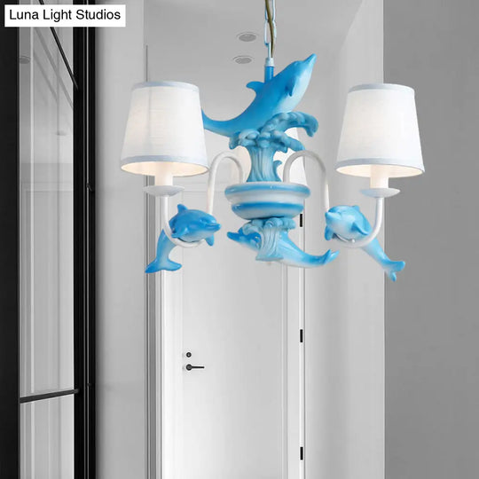 Modern Dolphin Chandelier With Fabric Shade For Dining Room Lighting