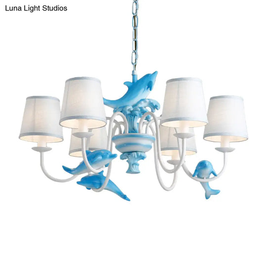 Modern Dolphin Chandelier With Fabric Shade For Dining Room Lighting