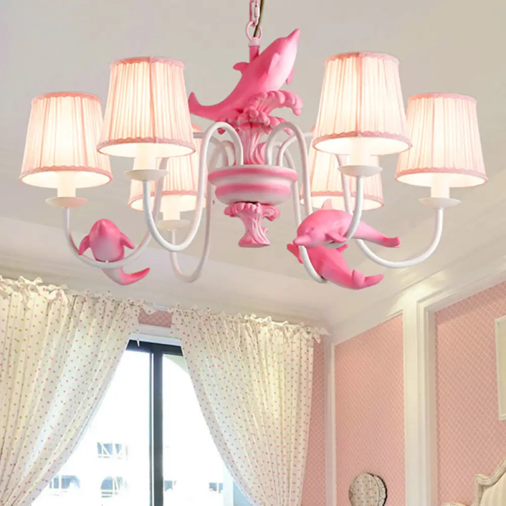 Modern Dolphin Chandelier With Fabric Shade For Dining Room Lighting 6 / Pink