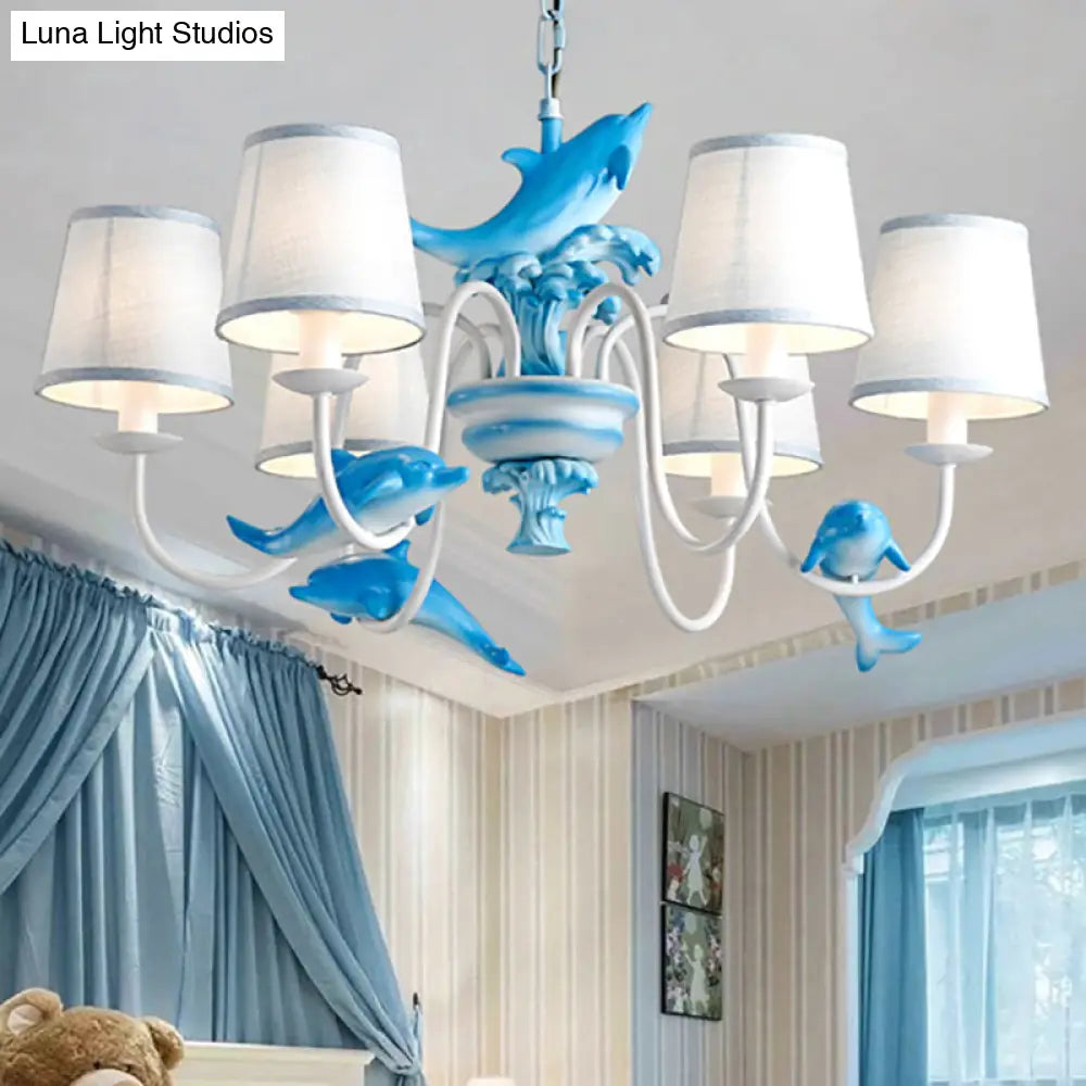 Modern Dolphin Chandelier With Fabric Shade For Dining Room Lighting