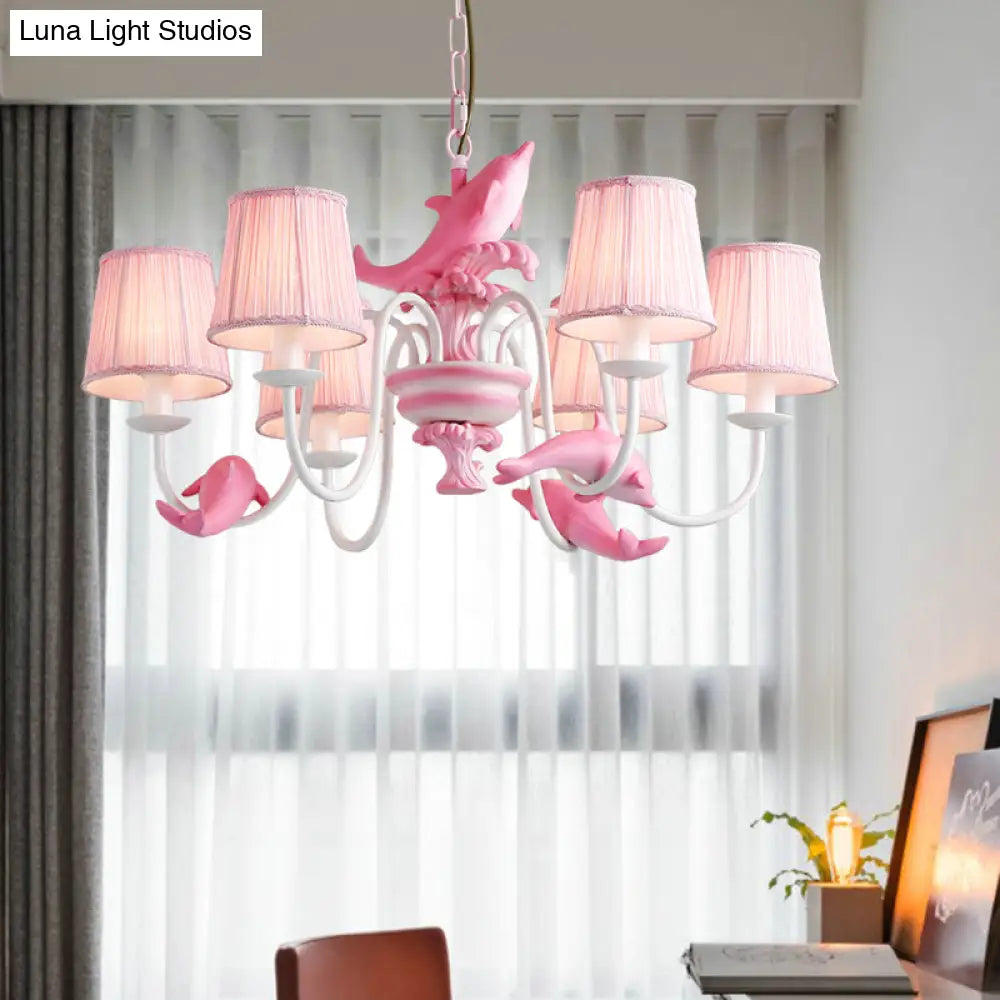 Modern Dolphin Chandelier With Fabric Shade For Dining Room Lighting