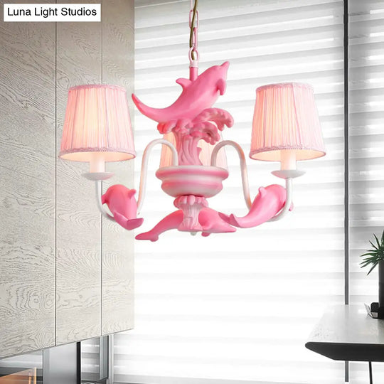 Modern Dolphin Chandelier With Fabric Shade For Dining Room Lighting