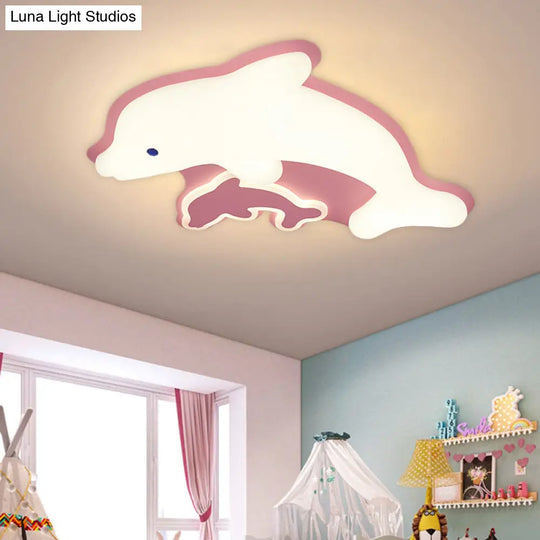 Modern Dolphin Flushmount Led Light - Sleek Acrylic Ceiling Fixture For Bedrooms (Grey/Pink/Blue)