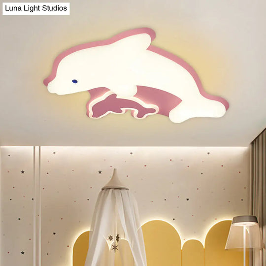 Modern Dolphin Flushmount Led Light - Sleek Acrylic Ceiling Fixture For Bedrooms (Grey/Pink/Blue)