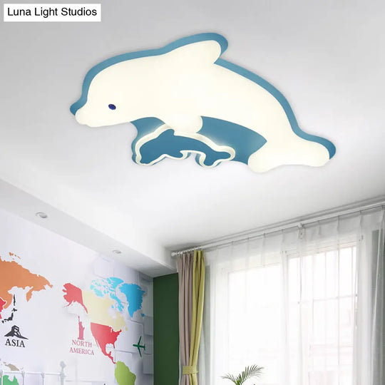 Modern Dolphin Flushmount Led Light - Sleek Acrylic Ceiling Fixture For Bedrooms (Grey/Pink/Blue)