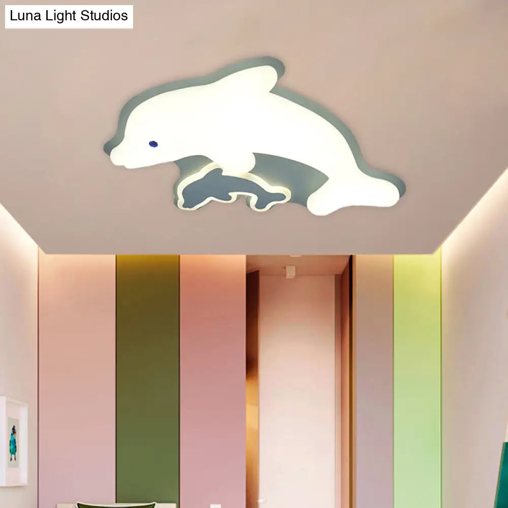 Modern Dolphin Flushmount Led Light - Sleek Acrylic Ceiling Fixture For Bedrooms (Grey/Pink/Blue)