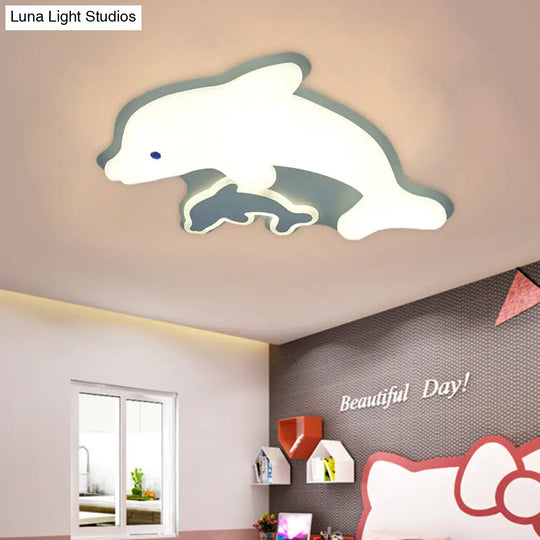 Modern Dolphin Flushmount Led Light - Sleek Acrylic Ceiling Fixture For Bedrooms (Grey/Pink/Blue)