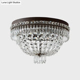 Modern Dome Frame Crystal Flush Mount Ceiling Light - 3 - Light Clear Strand Black Fixture