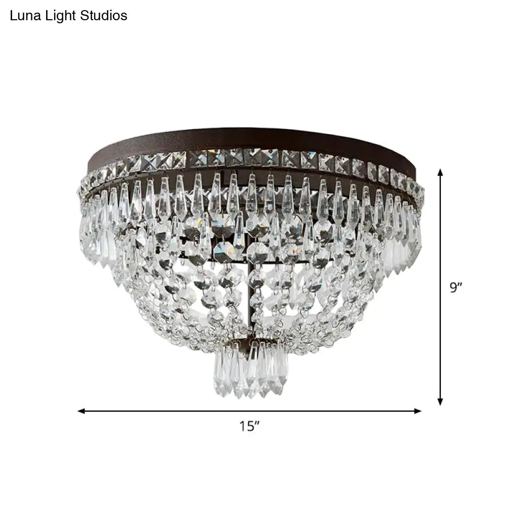 Modern Dome Frame Crystal Flush Mount Ceiling Light - 3 - Light Clear Strand Black Fixture