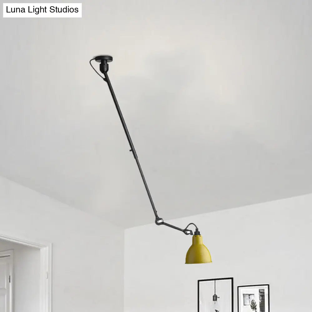 Modern Metallic Dome Pendant Lamp - 1 Bulb Black/Gray Ceiling Light With Articulated Arm For Kitchen