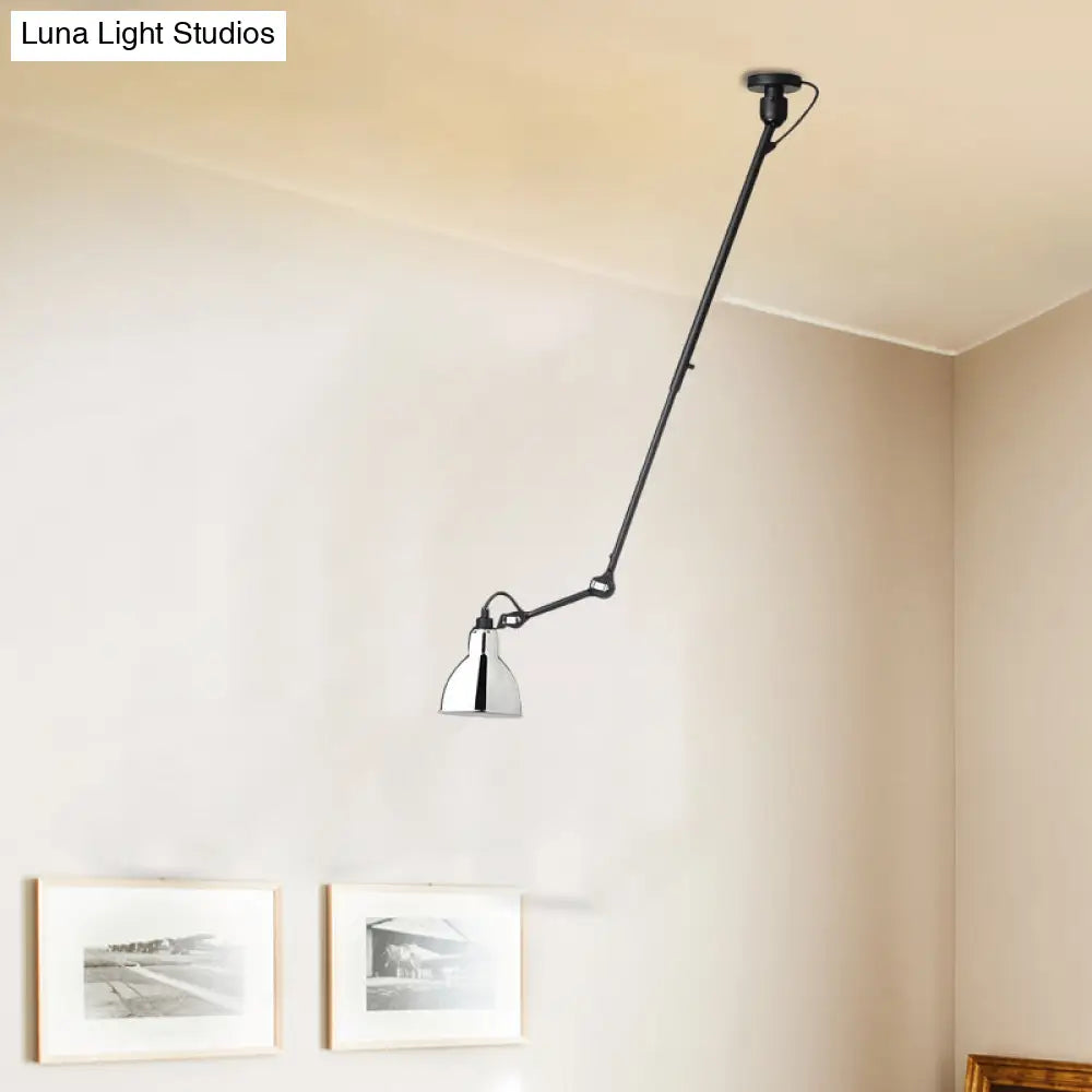 Modern Dome Pendant Lamp With Articulating Arm - Black/Gray Ceiling Light For Kitchen