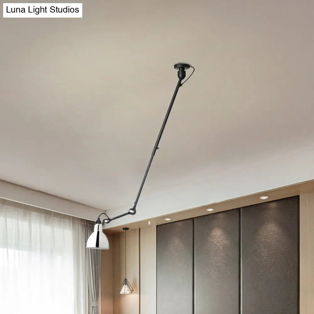 Modern Metallic Dome Pendant Lamp - 1 Bulb Black/Gray Ceiling Light With Articulated Arm For Kitchen