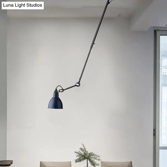 Modern Metallic Dome Pendant Lamp - 1 Bulb Black/Gray Ceiling Light With Articulated Arm For Kitchen