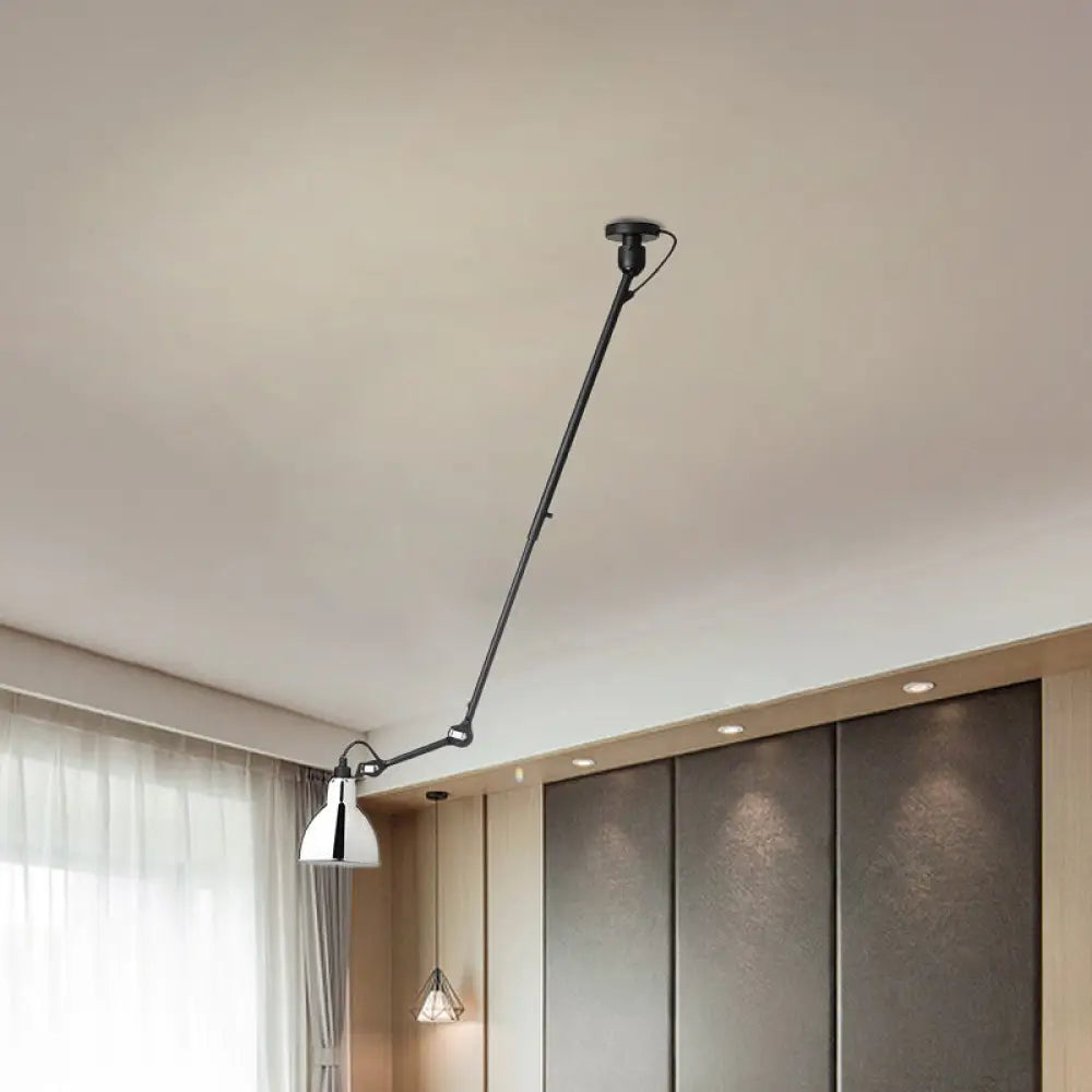 Modern Dome Pendant Lamp With Articulating Arm - Black/Gray Ceiling Light For Kitchen Chrome