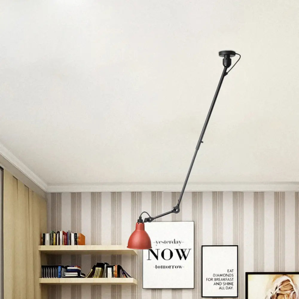 Modern Dome Pendant Lamp With Articulating Arm - Black/Gray Ceiling Light For Kitchen Red