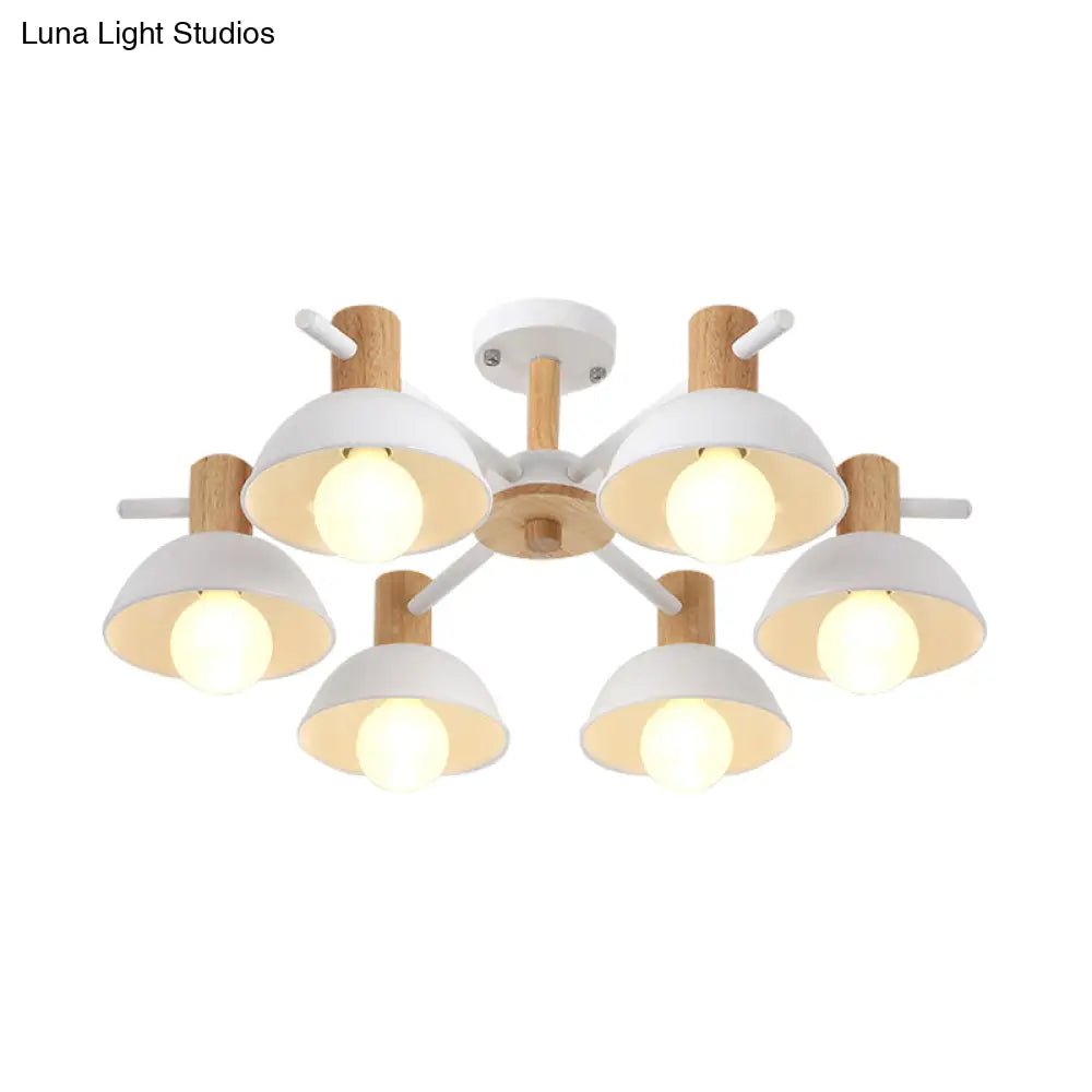 Modern Dome Rubber Chandelier Pendant Light - 3/6 Lights White Led Ceiling Fixture With Radial