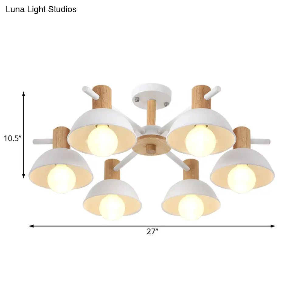 Modern Dome Rubber Chandelier Pendant Light - 3/6 Lights White Led Ceiling Fixture With Radial