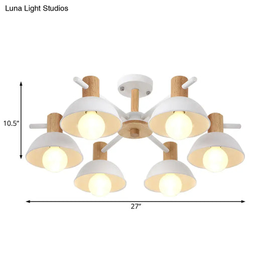 Modern Dome Rubber Chandelier Pendant Light - 3/6 Lights White Led Ceiling Fixture With Radial