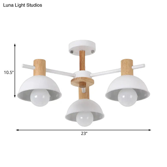 Modern Dome Rubber Chandelier Pendant Light - 3/6 Lights White Led Ceiling Fixture With Radial