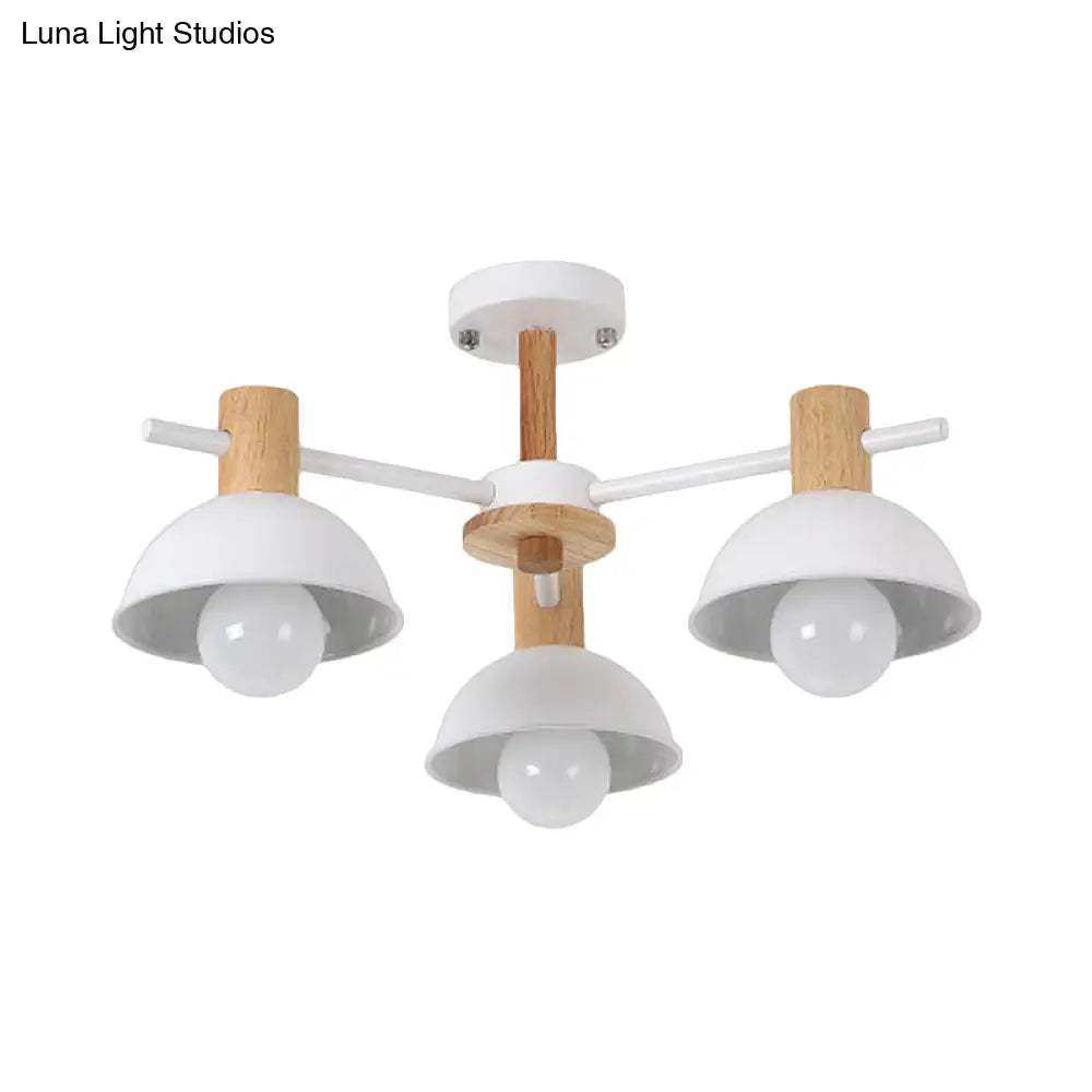 Modern Dome Rubber Chandelier Pendant Light - 3/6 Lights White Led Ceiling Fixture With Radial