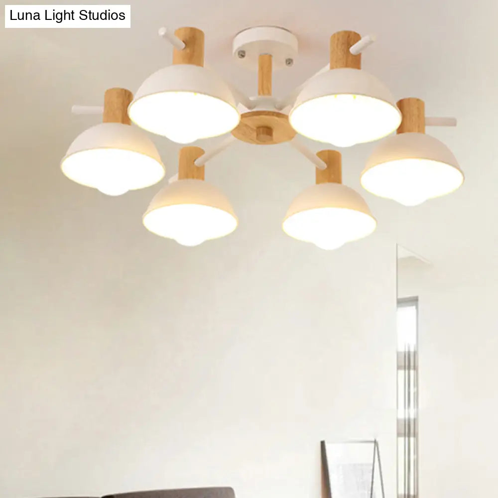 Modern Dome Rubber Chandelier Pendant Light - 3/6 Lights White Led Ceiling Fixture With Radial