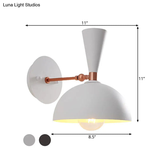 Modern Dome Sconce: Wall Mounted Metal Lighting With Rotating Node Black/White