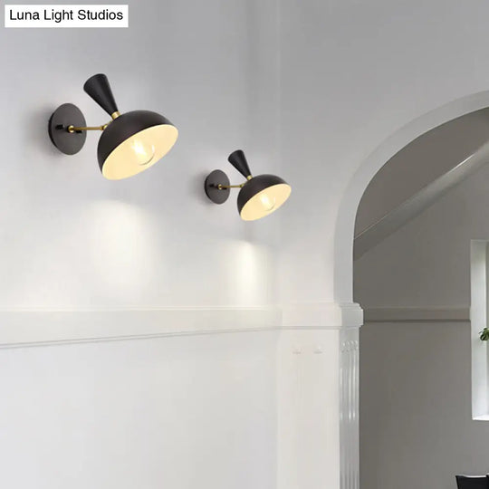 Modern Dome Sconce: Wall Mounted Metal Lighting With Rotating Node Black/White