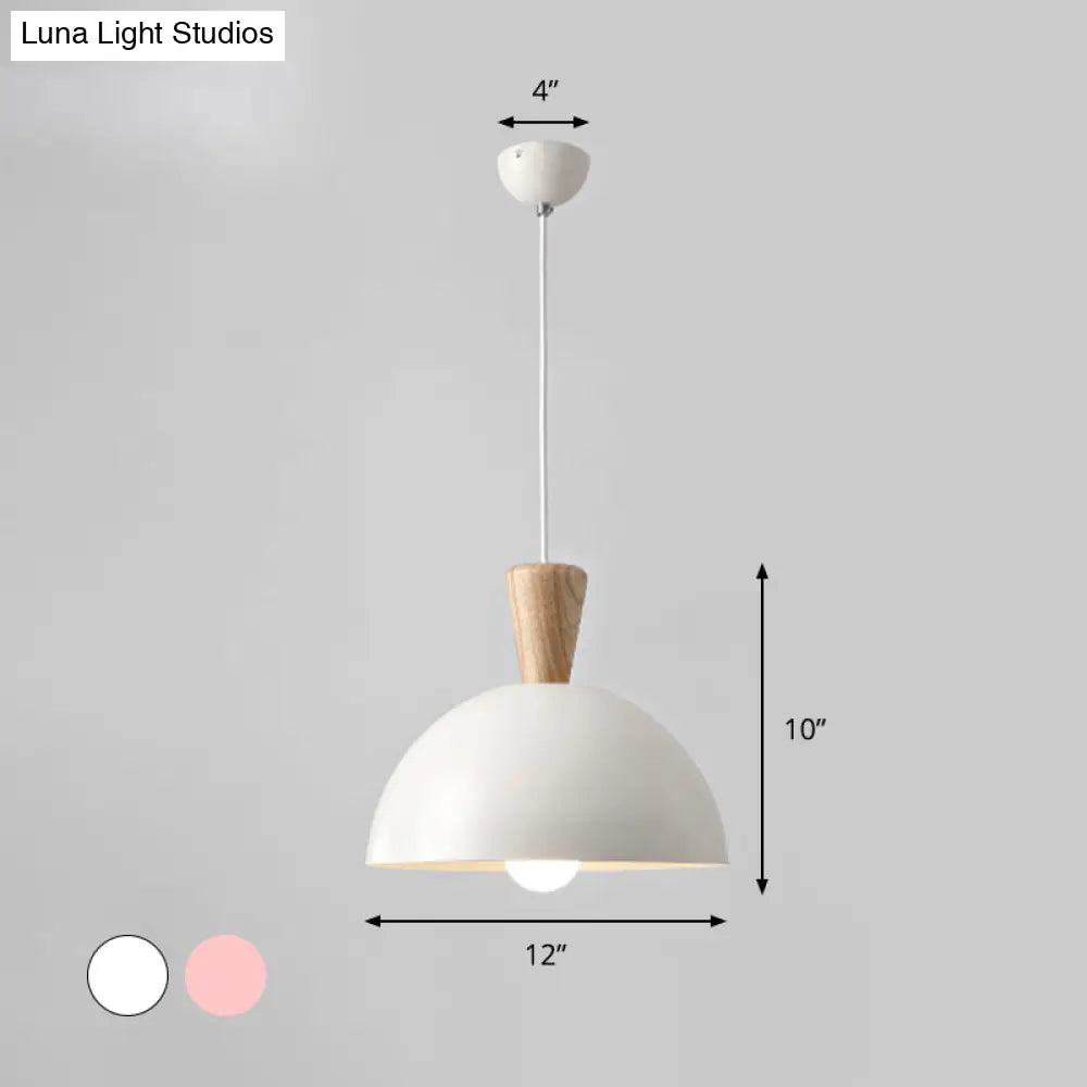 Modern Domed Drop Pendant Ceiling Light In White/Pink Metal 1 - Ideal For Dining Rooms