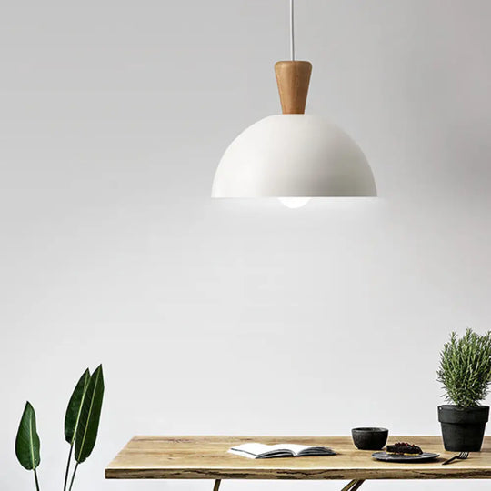 Modern Domed Drop Pendant Ceiling Light In White/Pink Metal 1 - Ideal For Dining Rooms White