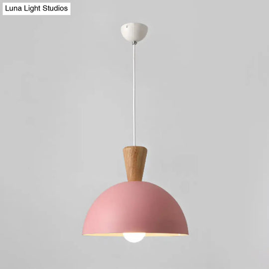 Modern Domed Drop Pendant Ceiling Light In White/Pink Metal 1 - Ideal For Dining Rooms