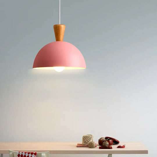 Modern Domed Drop Pendant Ceiling Light In White/Pink Metal 1 - Ideal For Dining Rooms Pink