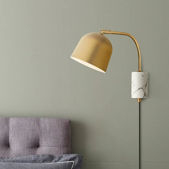 Modern Domed Wall Sconce With Metal Shade And 1 Head In White/Blue/Brass Brass