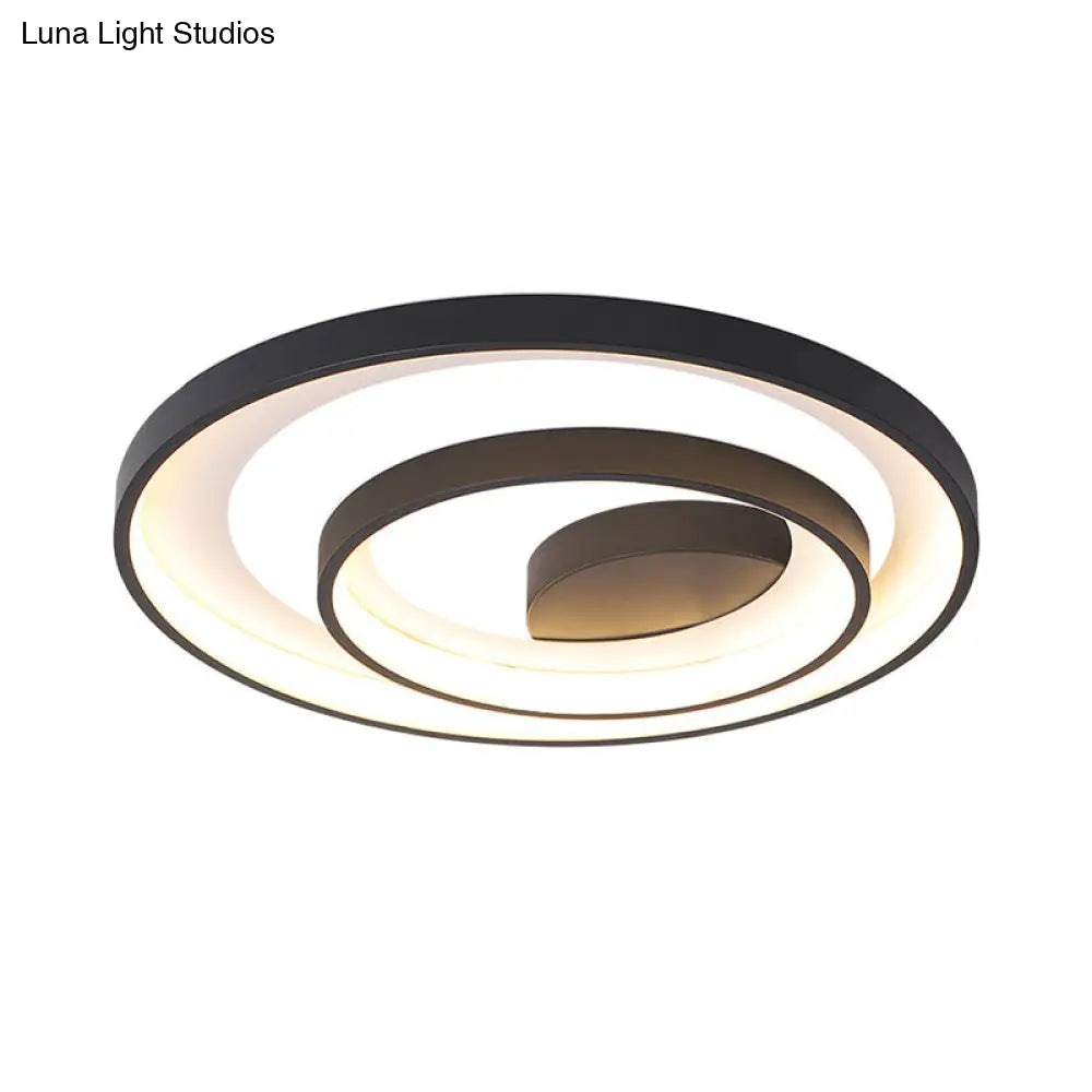 Modern Double Circle Iron Flush Light - 16.5’/20.5’ Wide Led Ceiling Lamp In Black With Warm/White