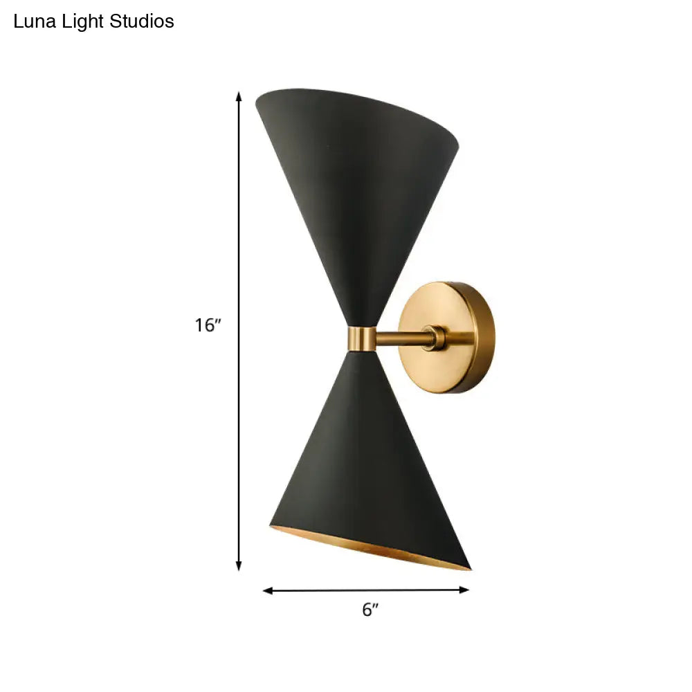 Modern Double Cone-Shaped Wall Lamp - 2 Lights Black Mounted Lighting For Hallway