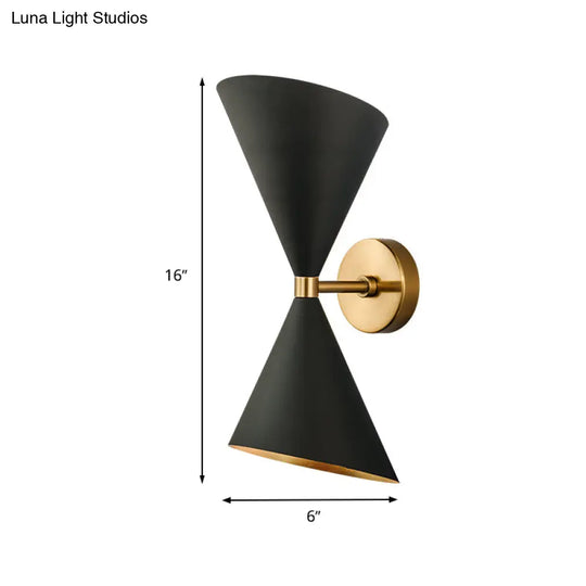 Modern Double Cone-Shaped Wall Lamp - 2 Lights Black Mounted Lighting For Hallway