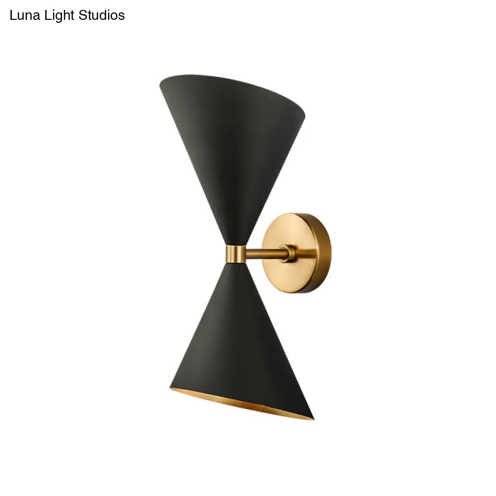 Modern Double Cone-Shaped Wall Lamp - 2 Lights Black Mounted Lighting For Hallway