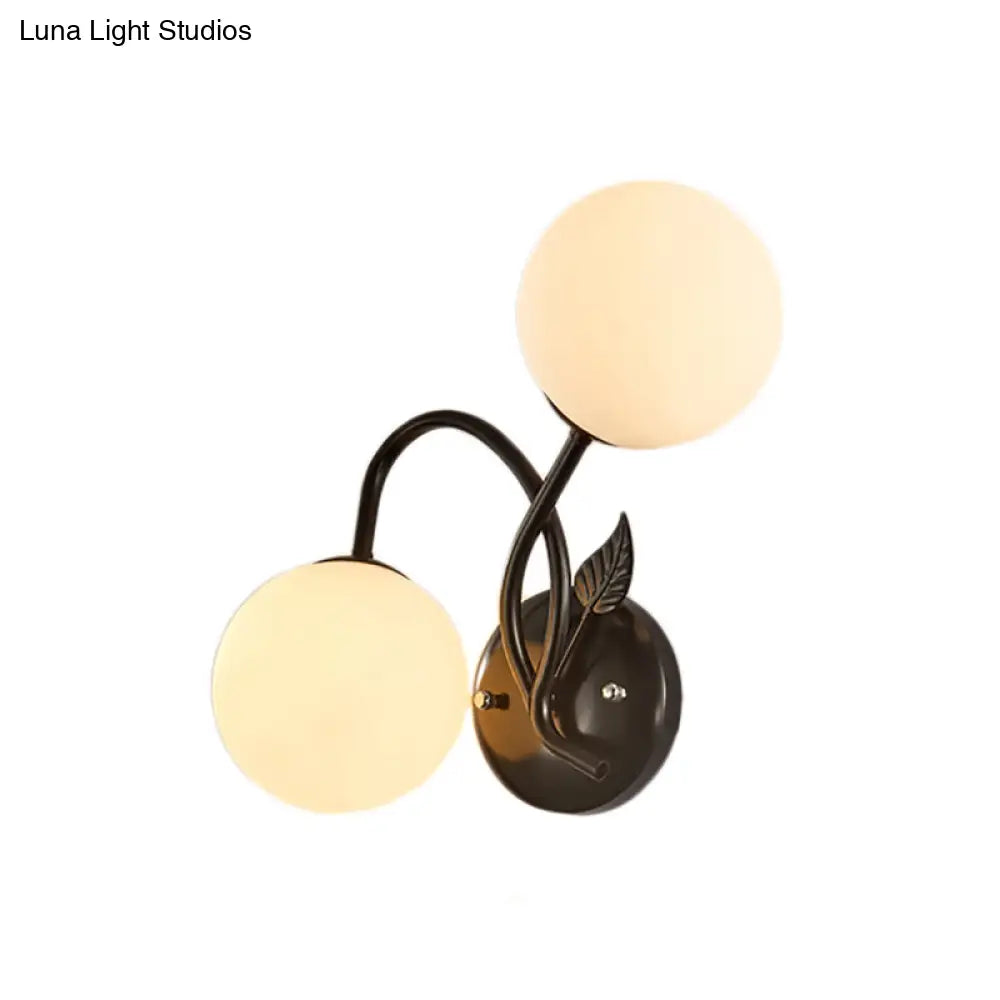 Modern Double Globe Opal Glass Wall Light: 2-Bulb Coffee Shop Sconce In Black/Gold